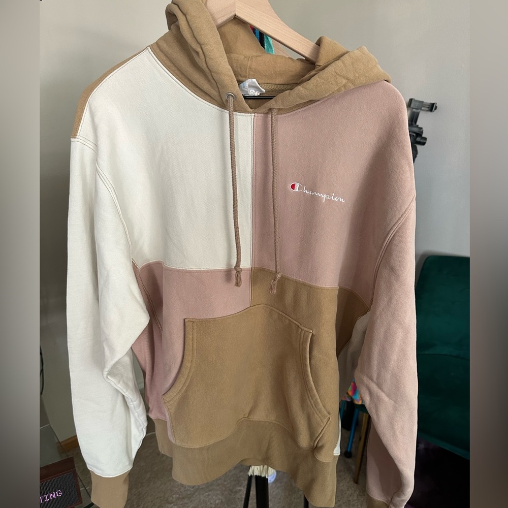 Champion Colorblock Hoodie - White, Pink, Tan